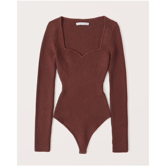 Abercrombie & Fitch Bodysuit XS Brown Long Sleeve Ribbed Sweetheart Neck - Picture 1 of 6